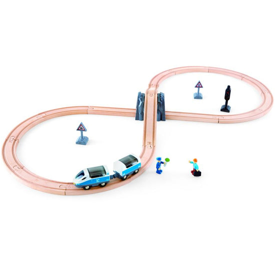 Ξύλινο Παιχνίδι με Τρένα και Σιδηρόδρομο με Σήμανση Σετ 26 τμχ - Hape