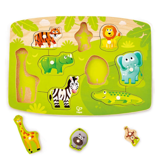 Ξύλινο Παιδικό Puzzle Σφηνώματα Jungle Peg 10τμχ - Hape