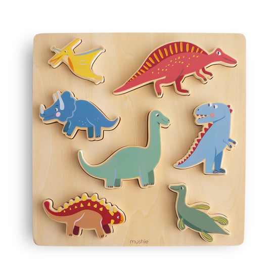 Ξύλινο Παιδικό Puzzle με Σφηνώματα Dinosaur - Mushie